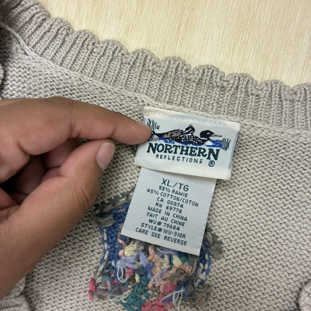 Vintage Northern Reflections Sweater Vest Womens XL Beige Birdhouse Floral Knit - Picture 3 of 6
